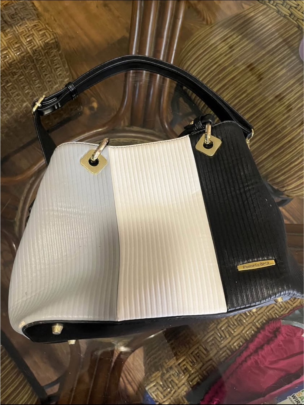 Black & White Ribbed Shoulder Bag
